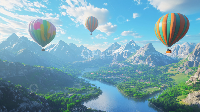 高清大图下载【趣麦麦图】热气球雪山风景