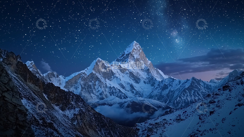 高清大图下载【趣麦麦图】星空下的雪山