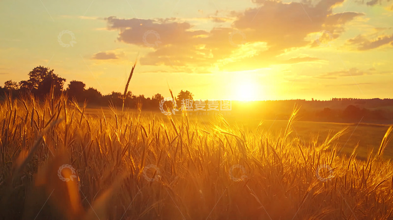 高清大图下载【趣麦麦图】金色麦田日落
