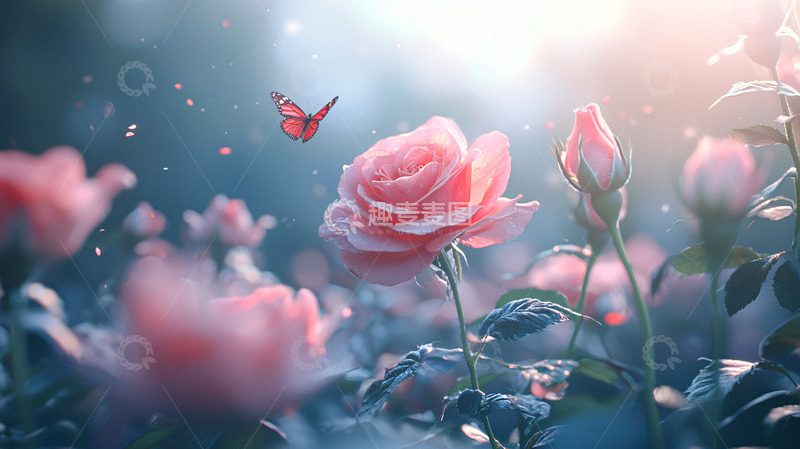 高清大图下载【趣麦麦图】梦幻粉玫瑰花田