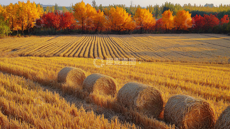 高清大图下载【趣麦麦图】秋收时节金黄麦田