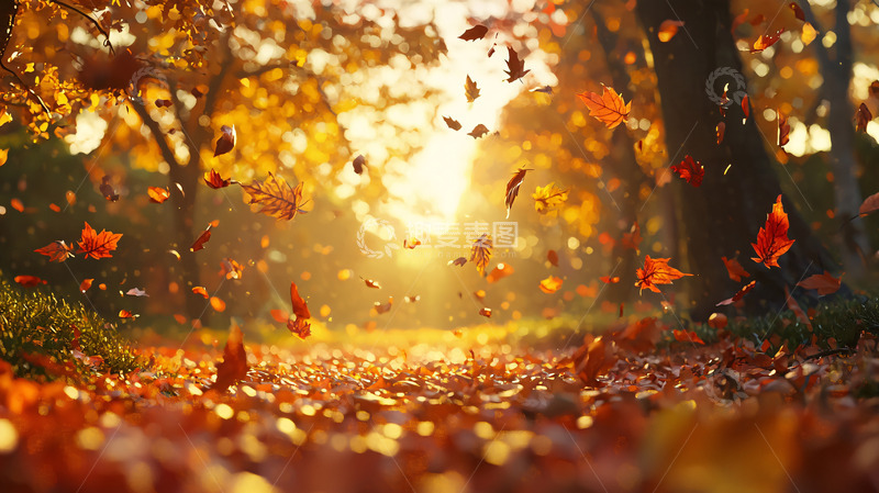 高清大图下载【趣麦麦图】秋日暖阳落叶纷飞