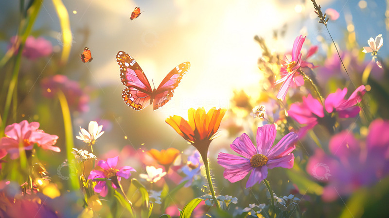 高清大图下载【趣麦麦图】阳光花海蝴蝶