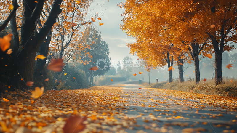 高清大图下载【趣麦麦图】秋季道路落叶