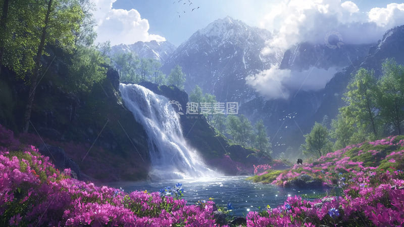 高清大图下载【趣麦麦图】梦幻仙境瀑布飞流