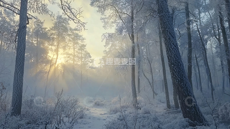 高清大图下载【趣麦麦图】冬日森林日出