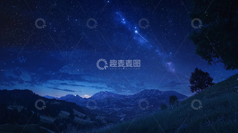 高清大图下载【趣麦麦图】星空下的山脉
