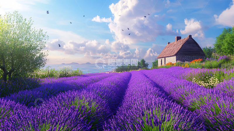 高清大图下载【趣麦麦图】阳光普照下的薰衣草田园