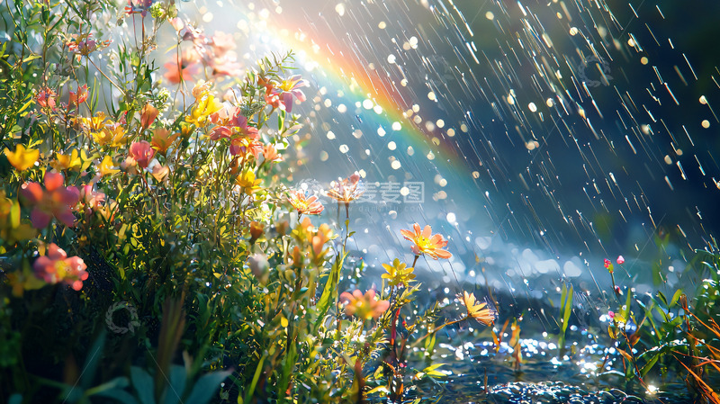 高清大图下载【趣麦麦图】雨后彩虹鲜花