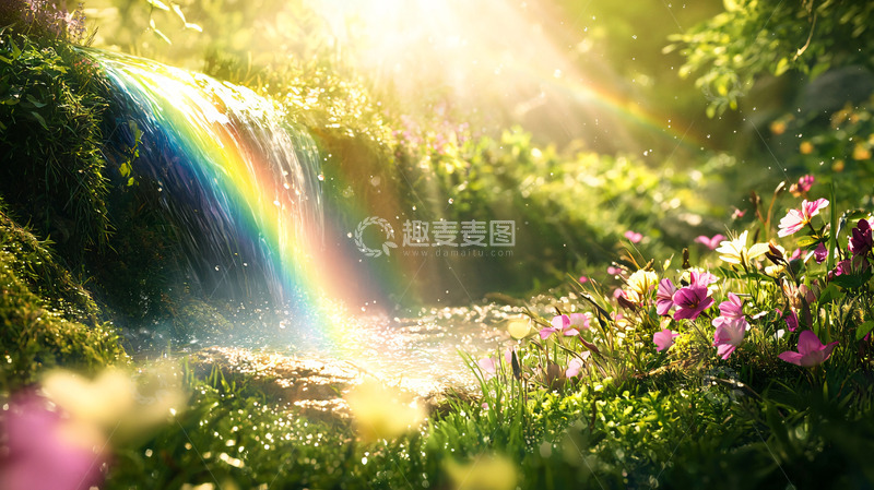 高清大图下载【趣麦麦图】阳光彩虹瀑布