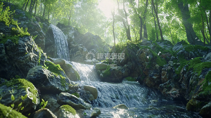 高清大图下载【趣麦麦图】森林瀑布