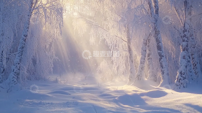 高清大图下载【趣麦麦图】阳光森林雪景