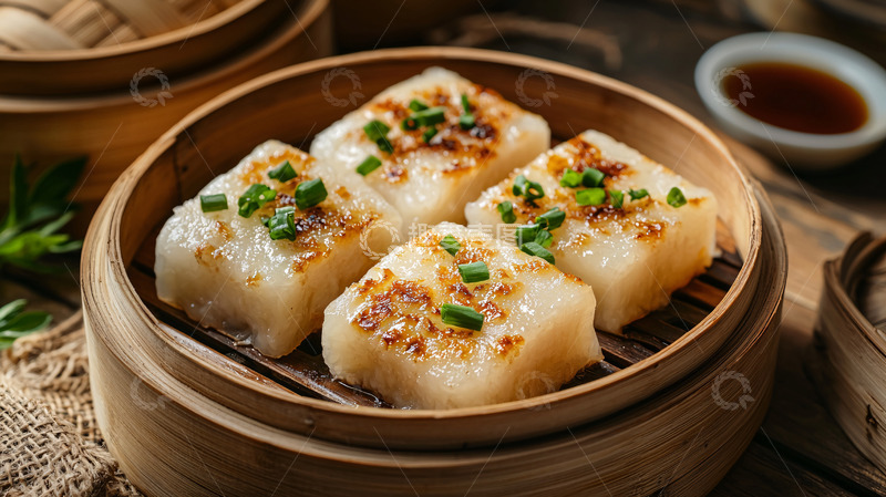 高清大图下载【趣麦麦图】蒸笼里的香煎萝卜糕