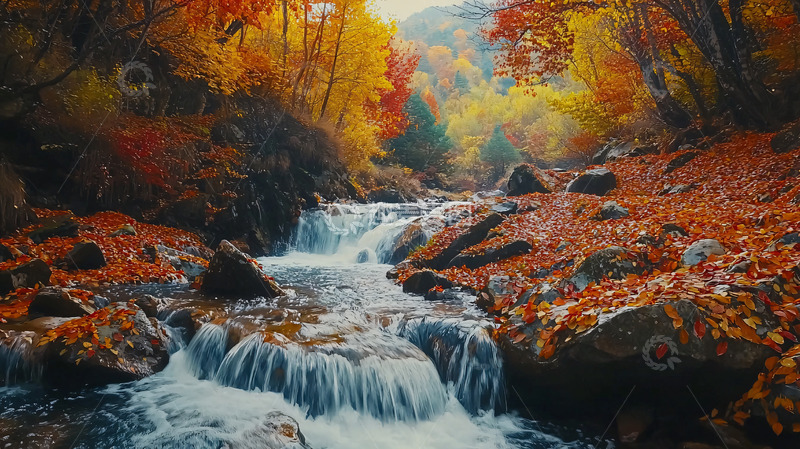 高清大图下载【趣麦麦图】秋日森林溪流1