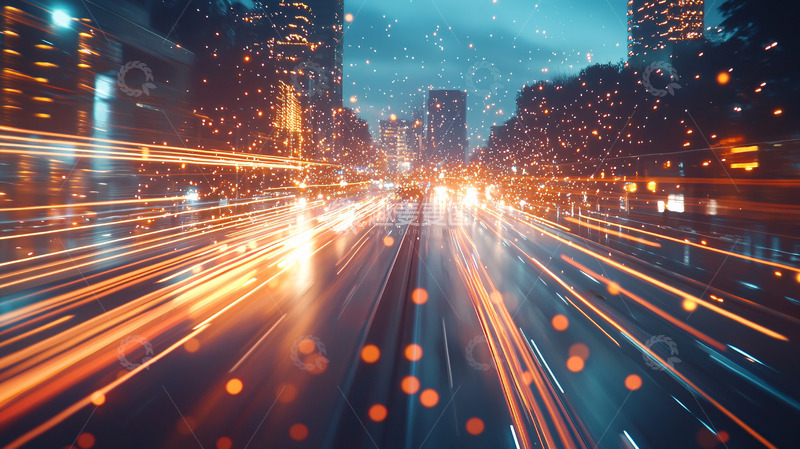 高清大图下载【趣麦麦图】夜晚城市高速公路灯光轨迹