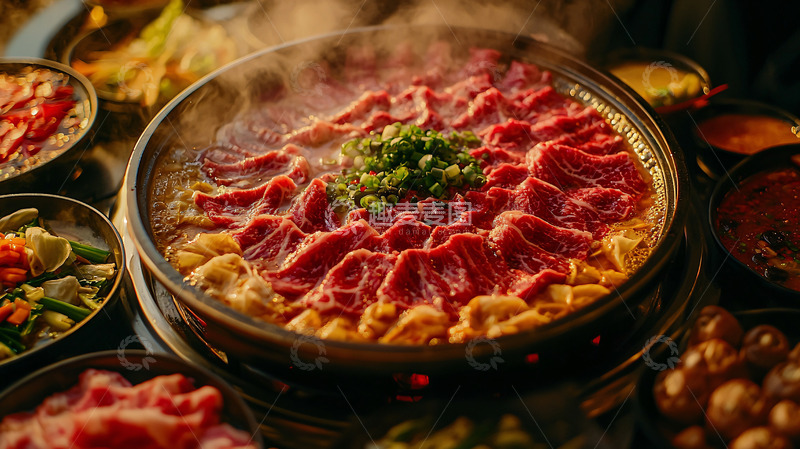 高清大图下载【趣麦麦图】热气腾腾的牛肉火锅