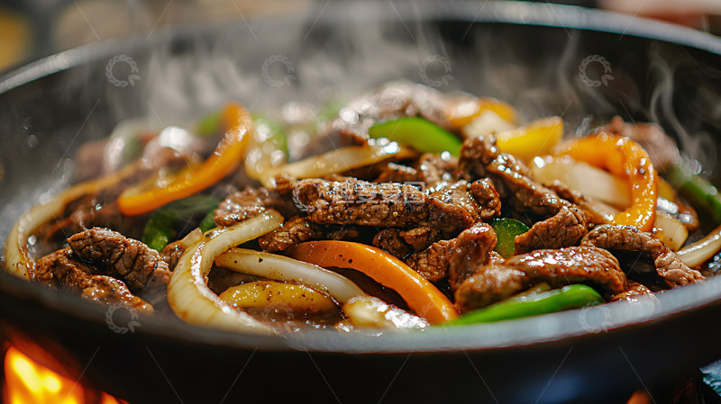 高清大图下载【趣麦麦图】铁锅翻炒牛肉蔬菜