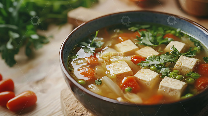 高清大图下载【趣麦麦图】豆腐蔬菜汤