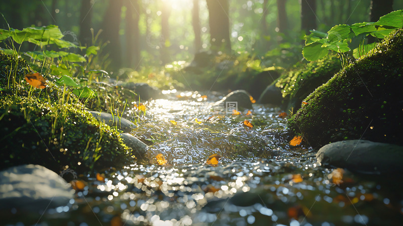 高清大图下载【趣麦麦图】森林小溪阳光
