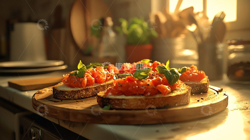 高清大图下载【趣麦麦图】阳光厨房意式烤面包