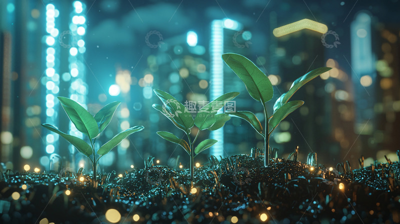 高清大图下载【趣麦麦图】夜幕下城市绿芽