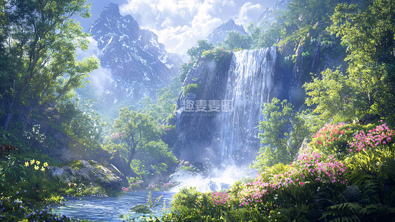 高清大图下载【趣麦麦图】梦幻森林瀑布