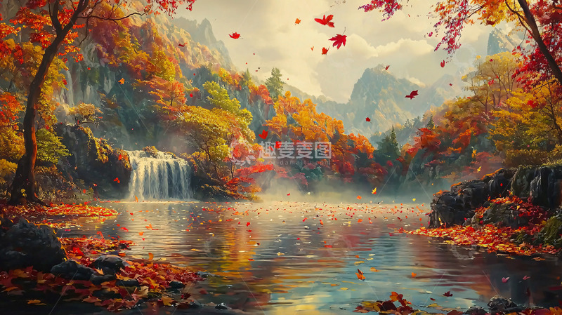 高清大图下载【趣麦麦图】秋季瀑布风景