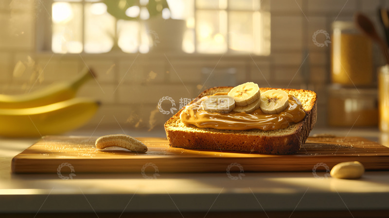 高清大图下载【趣麦麦图】阳光下香蕉花生酱吐司