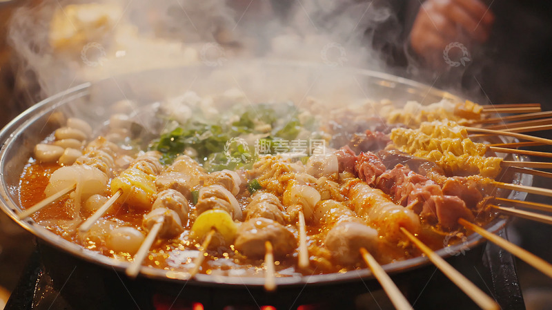 高清大图下载【趣麦麦图】冒着热气的小吃摊美食