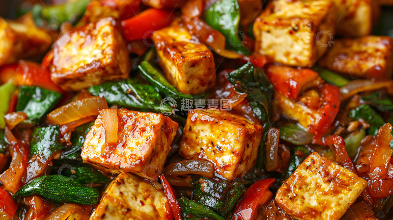 高清大图下载【趣麦麦图】香煎豆腐蔬菜炒