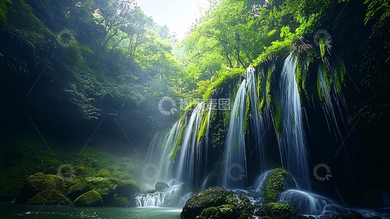 高清大图下载【趣麦麦图】幽静森林瀑布