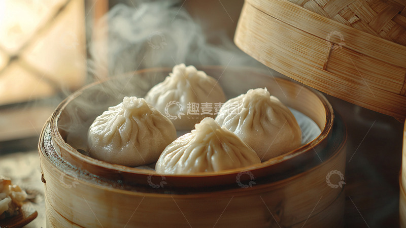 高清大图下载【趣麦麦图】热气腾腾的蒸笼小笼包
