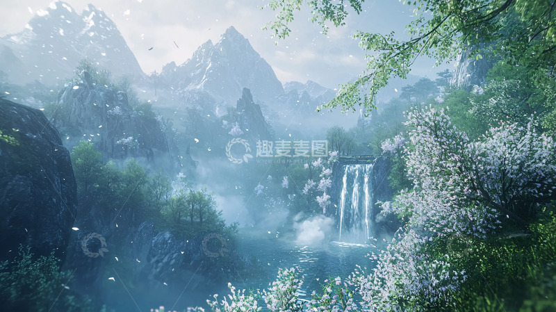 高清大图下载【趣麦麦图】梦幻仙境瀑布山川