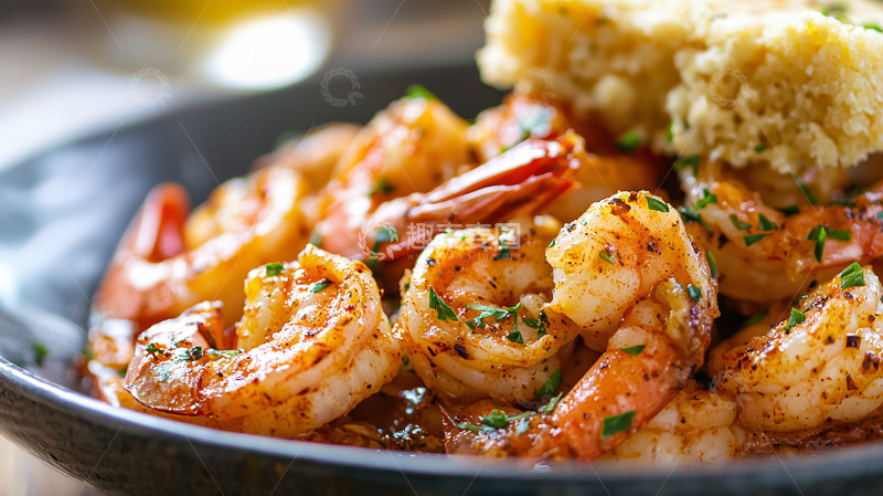 高清大图下载【趣麦麦图】香煎虾配玉米面包