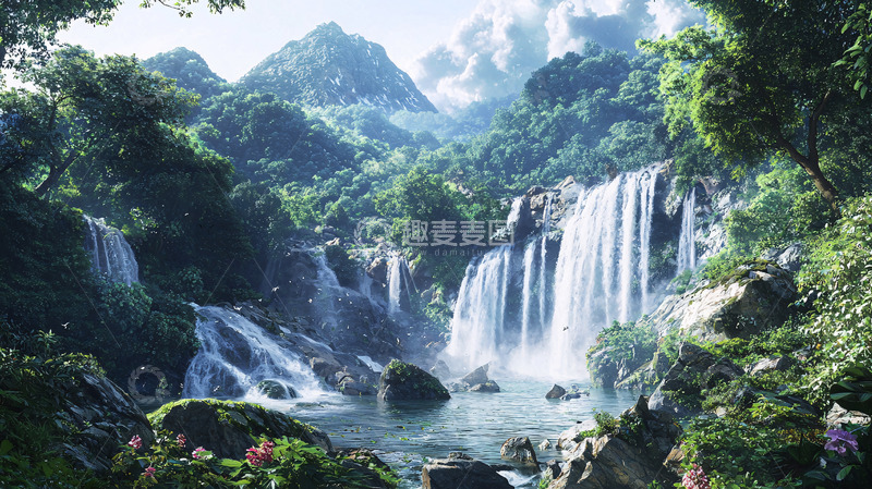 高清大图下载【趣麦麦图】山间瀑布