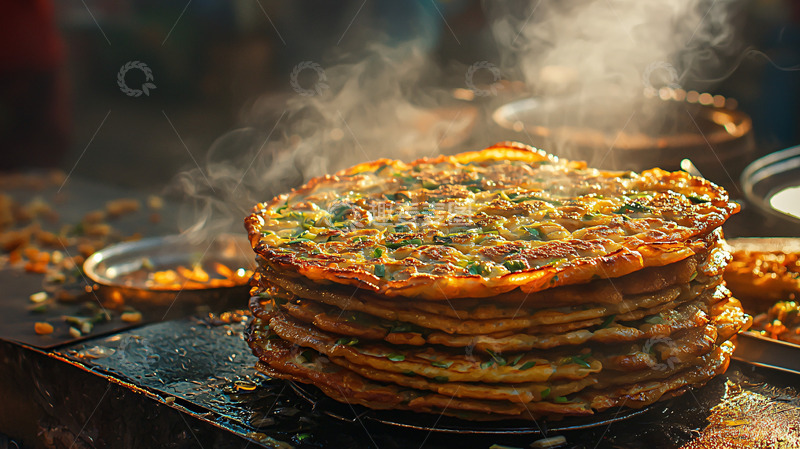 高清大图下载【趣麦麦图】热气腾腾的煎饼堆