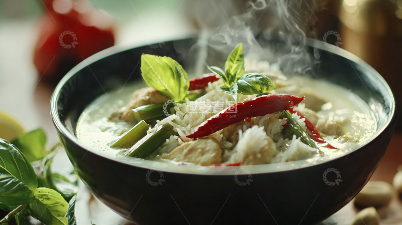 高清大图下载【趣麦麦图】绿咖喱鸡肉饭