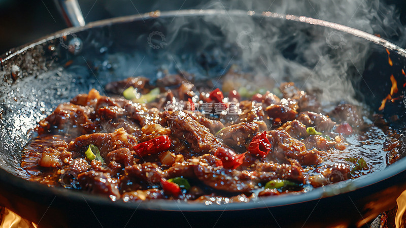 高清大图下载【趣麦麦图】热气腾腾的爆炒肉片