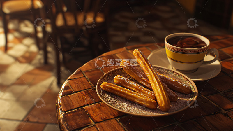 高清大图下载【趣麦麦图】西班牙油条和热巧克力