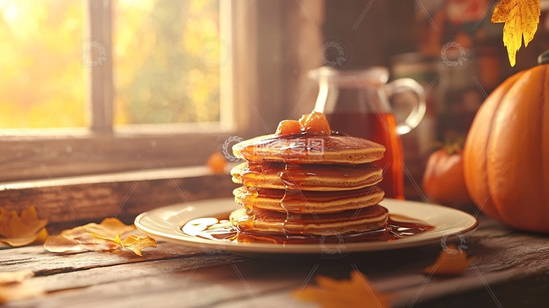 高清大图下载【趣麦麦图】秋日阳光下的枫糖浆煎饼