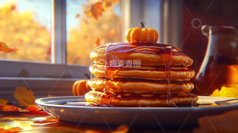 高清大图下载【趣麦麦图】秋日阳光下松饼早餐