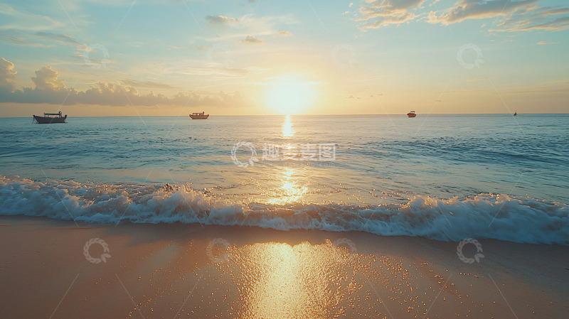 高清大图下载【趣麦麦图】海滩日落