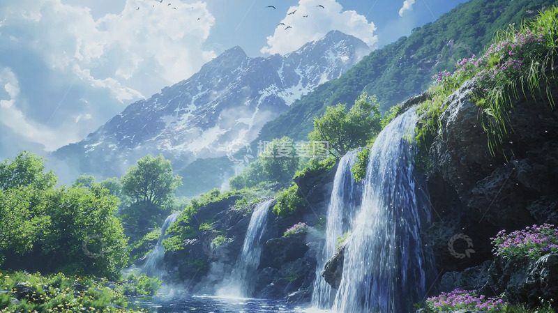 高清大图下载【趣麦麦图】雪山瀑布风景