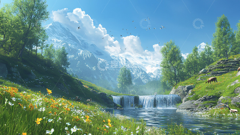 高清大图下载【趣麦麦图】阿尔卑斯山脉风景画