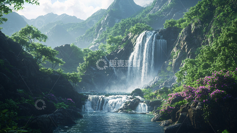 高清大图下载【趣麦麦图】山谷瀑布风景