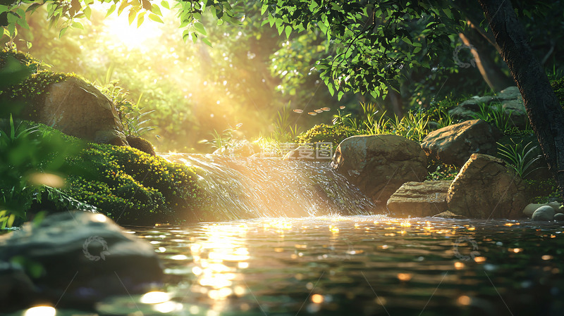 高清大图下载【趣麦麦图】阳光森林溪流