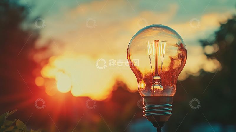 高清大图下载【趣麦麦图】夕阳下明亮的灯泡