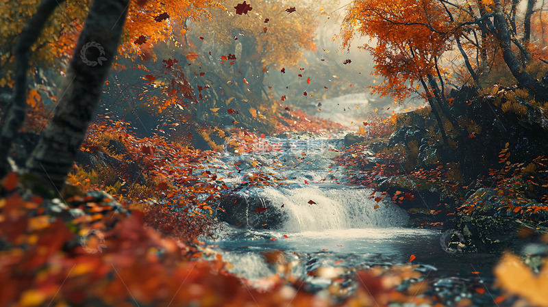 高清大图下载【趣麦麦图】秋日森林小溪