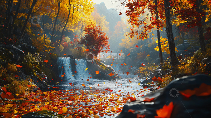 高清大图下载【趣麦麦图】秋季瀑布