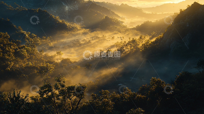 高清大图下载【趣麦麦图】山峦日出雾气